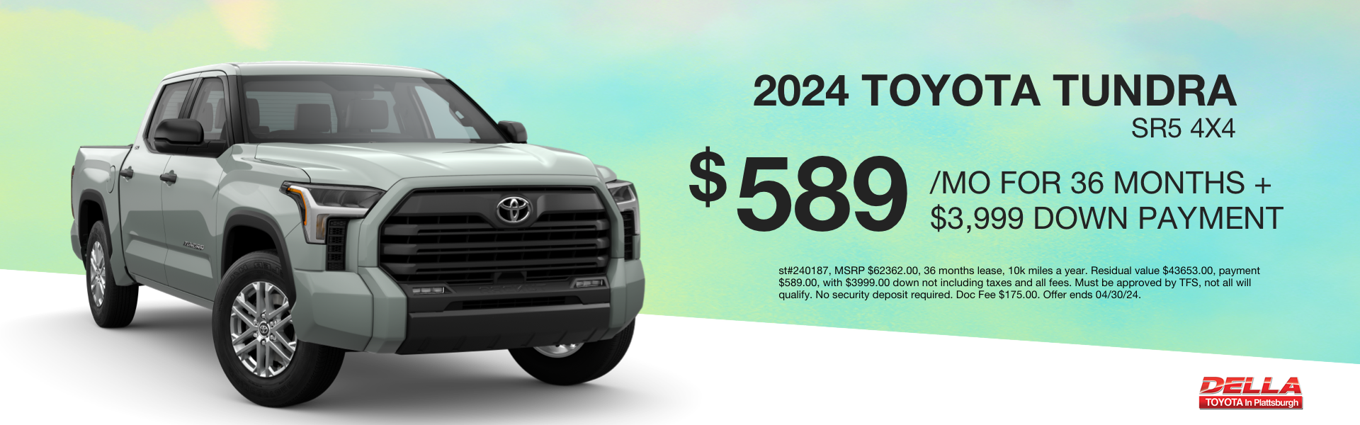 2024 Toyota Tundra SR5 4x4 $589 per month for 36 months $399